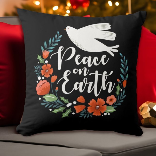 Christmas Peace on earth Cushion (An elegant Christma s pillow featuring the words, peace on earth, and a dove)