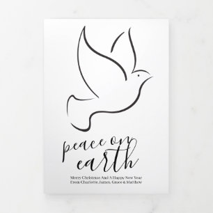 Christmas Peace on Earth Dove Personalised Tri-Fold Holiday Card