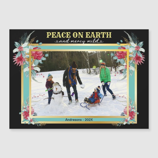 Christmas Peace on Earth Floral Family Photo (Front)