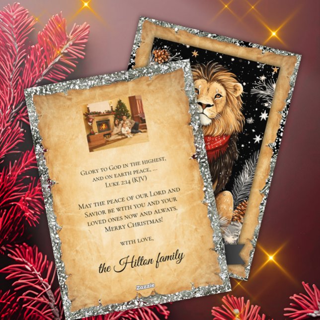 Christmas Peace on Earth Lion Family Photo Holiday Card (Creator Uploaded)