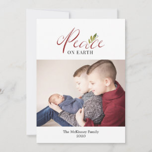 Christmas Peace on Earth Red Burgundy Photo Holiday Card