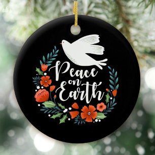 Christmas Peace on Earth Script Ceramic Tree Decoration