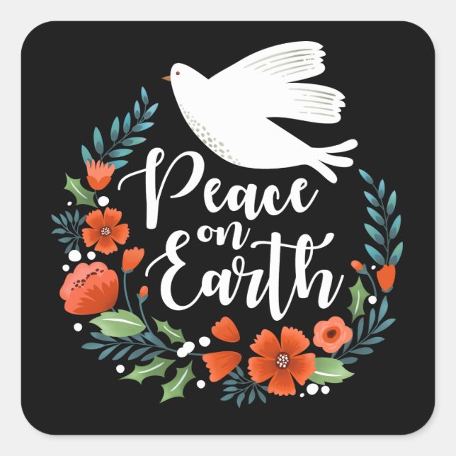 Christmas Peace on Earth Script Square Sticker (Front)