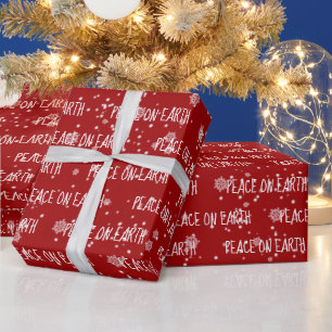 Christmas PEACE ON EARTH Text and Snowflakes Wrapping Paper
