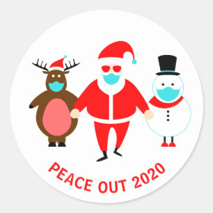 Christmas Peace Out 2020 Santa Face Mask Classic Round Sticker