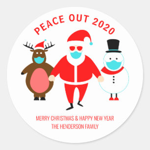 Christmas Peace Out 2020 Santa Face Mask Custom Classic Round Sticker