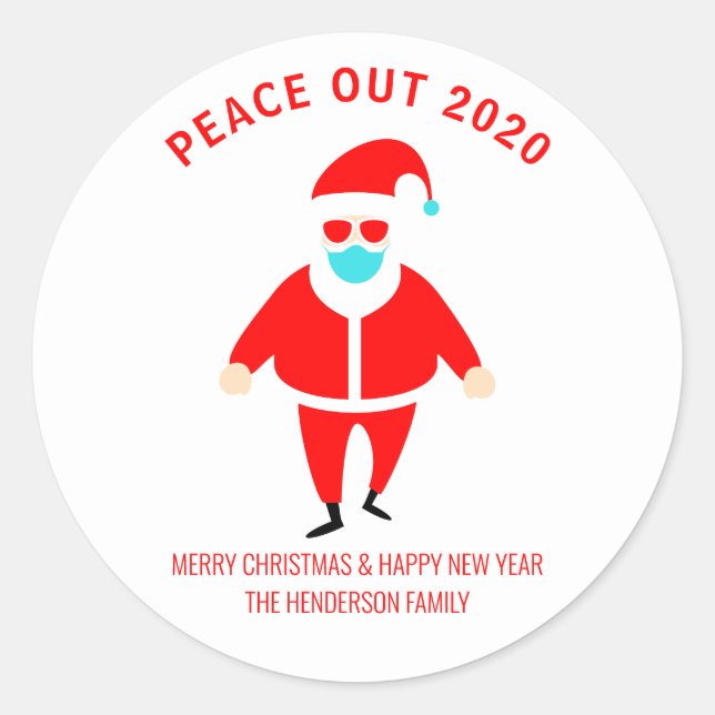 Christmas Peace Out 2020 Santa Face Mask Your Name Classic Round Sticker (Front)