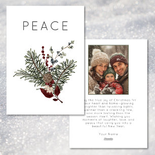 Christmas Peace Rustic Minimal Holly Photo Holiday Card