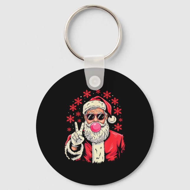 Christmas Peace Sign Hand Santa Claus Nk Bubble Gu Key Ring (Front)