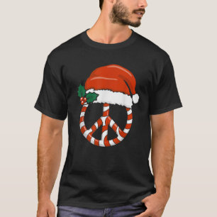 Christmas Peace Sign Santa hat Candy Cane Symbol M T-Shirt