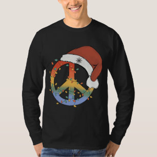 Christmas Peace Sign Santa Hat Peace Christmas T-Shirt