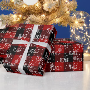 Christmas PEACE Text In Snowflakes  Wrapping Paper