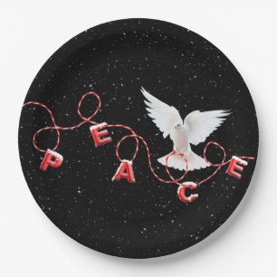 Christmas Peace with Dove and Snowflakes Paper Plate