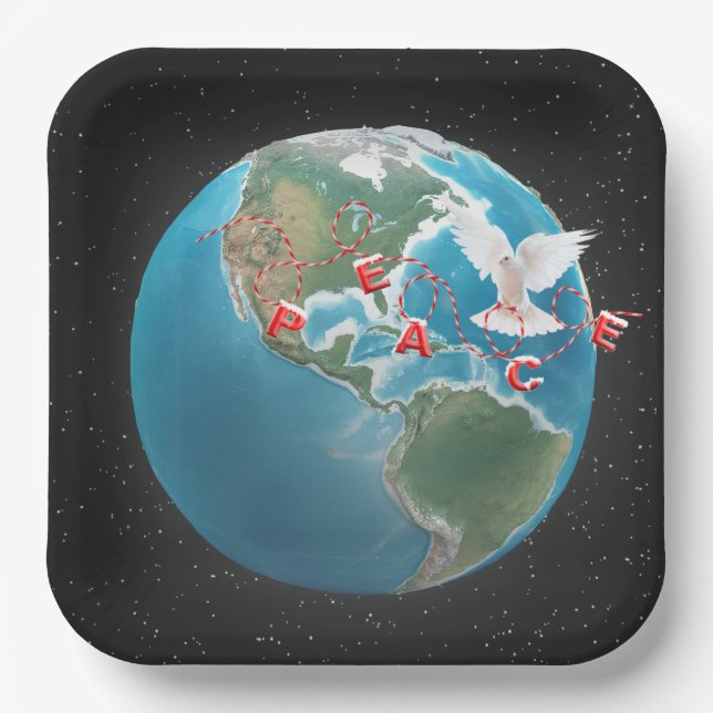 Christmas Peace with White Dove  Paper Plate (Front)