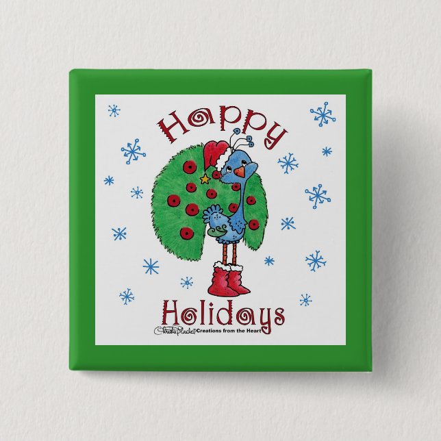 Christmas Peacock 15 Cm Square Badge (Front)
