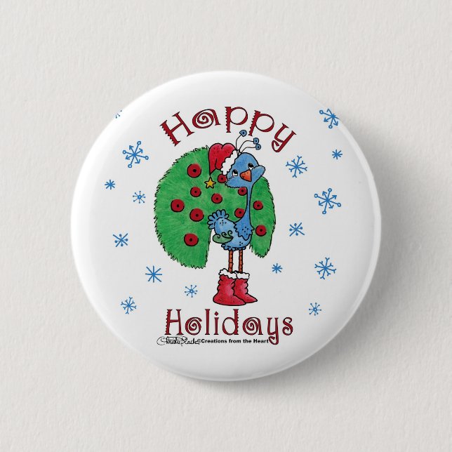 Christmas Peacock 6 Cm Round Badge (Front)
