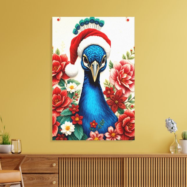 Christmas Peacock in Bloom Premium Wrapped Canvas (Insitu(LivingRoom))