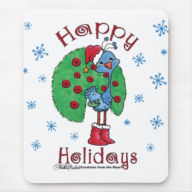 Christmas Peacock Mouse Pad (Front)