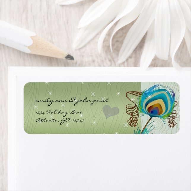 Christmas Peacock Return Address Labels (Insitu)