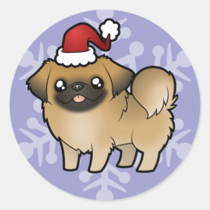 Christmas Pekingese (puppy cut) Classic Round Sticker