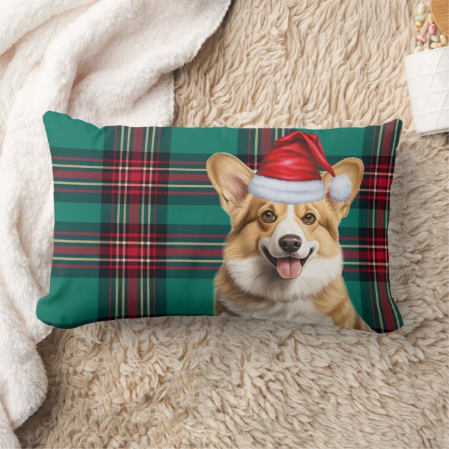 Christmas Pembroke Welsh Corgi Dog Holiday Plaid Lumbar Cushion (Blanket)