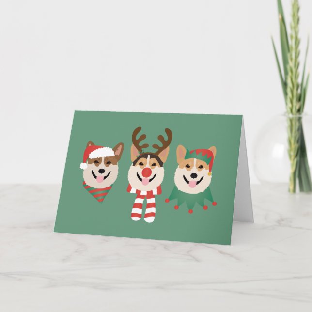 Christmas Pembroke Welsh Corgi Dogs Holiday Card (Front)