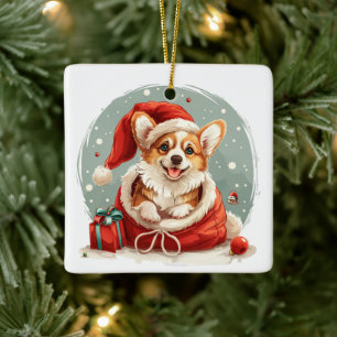 Christmas Pembroke Welsh Corgi Puppy Ceramic Ornament