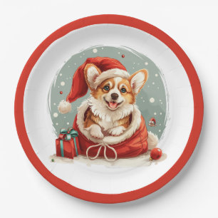 Christmas Pembroke Welsh Corgi Puppy Paper Plate