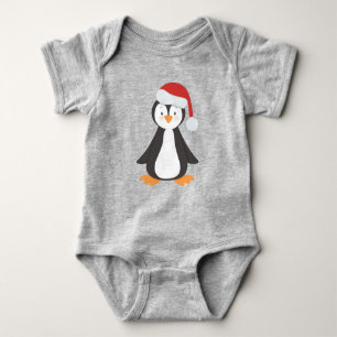Christmas Penguin, Baby Penguin, Santa Hat Baby Bodysuit