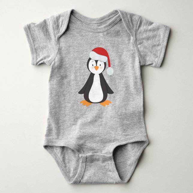 Christmas Penguin, Baby Penguin, Santa Hat Bodysuit (Front)