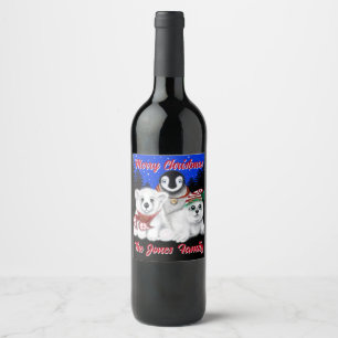 Christmas penguin baby polar bear seal personalise wine label