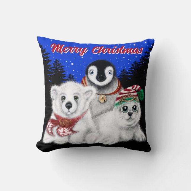 Christmas penguin baby polar bear seal pup  cushion (Front)