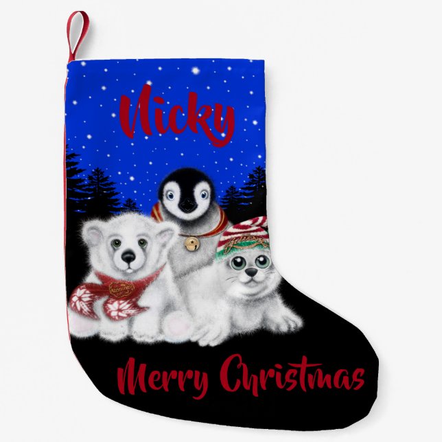 Christmas penguin baby polar bear seal pup  small christmas stocking (Front)