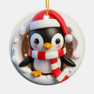 Christmas Penguin Bursting Out Ceramic Tree Decoration