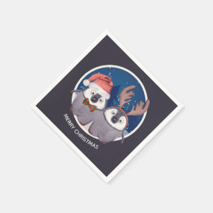 Christmas Penguin Couple Adorable Personalised Napkin