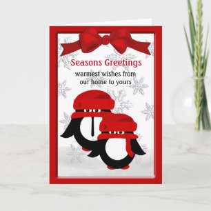 Christmas Penguin Couple Seasons Greeting Card