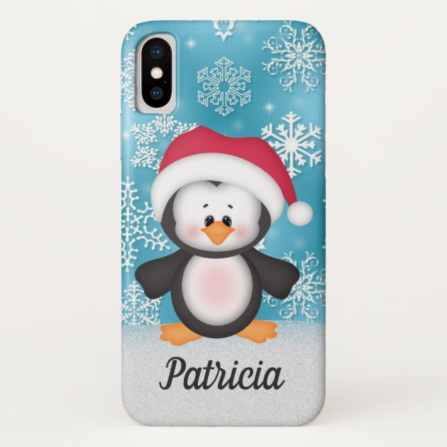 Christmas Penguin cute add name Case-Mate iPhone Case (Back)