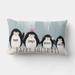 Christmas Penguin Family Throw Pillow