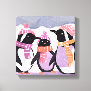 Christmas Penguin Friends Winter Watercolor Canvas Print
