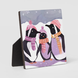 Christmas Penguin Friends | Winter Watercolor Plaque