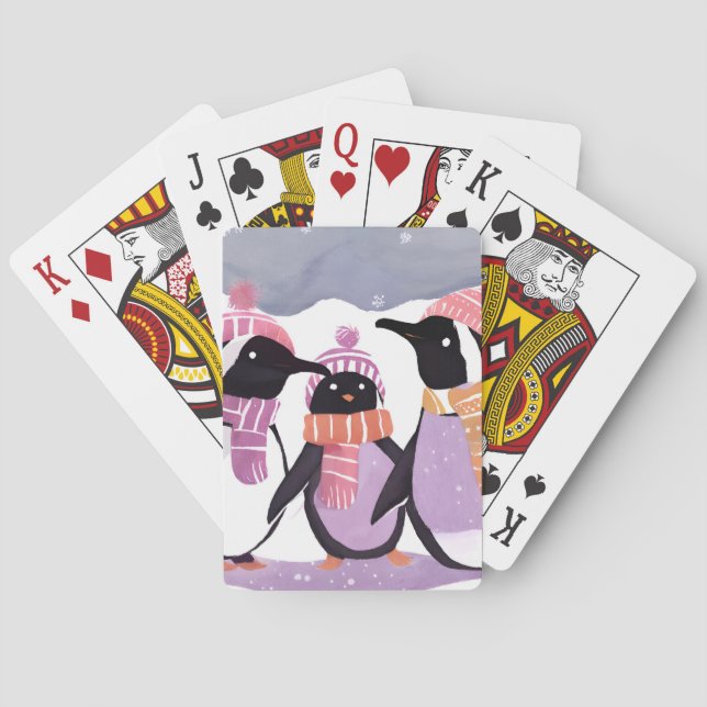 Christmas Penguin Friends | Winter Watercolor Playing Cards (Back)