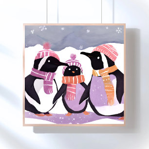 Christmas Penguin Friends   Winter Watercolor Poster