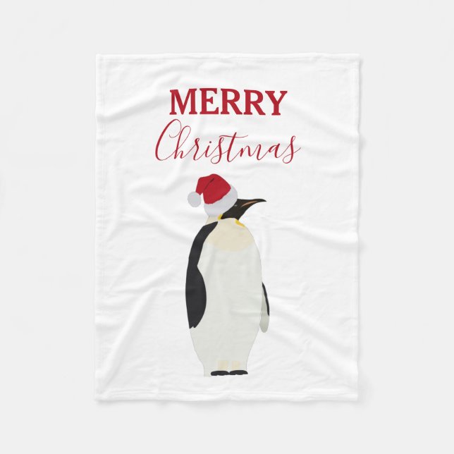 Christmas Penguin Funny Animal with Santa Hat  Fleece Blanket (Front)