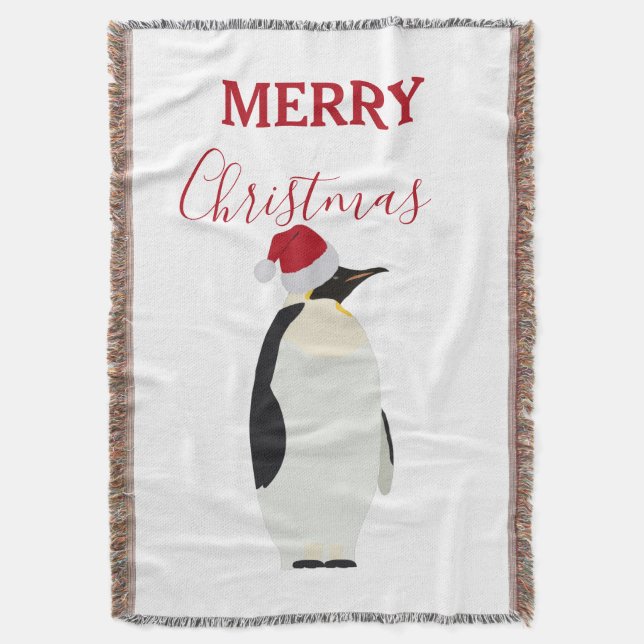 Christmas Penguin Funny Animal with Santa Hat  Throw Blanket (Front Vertical)