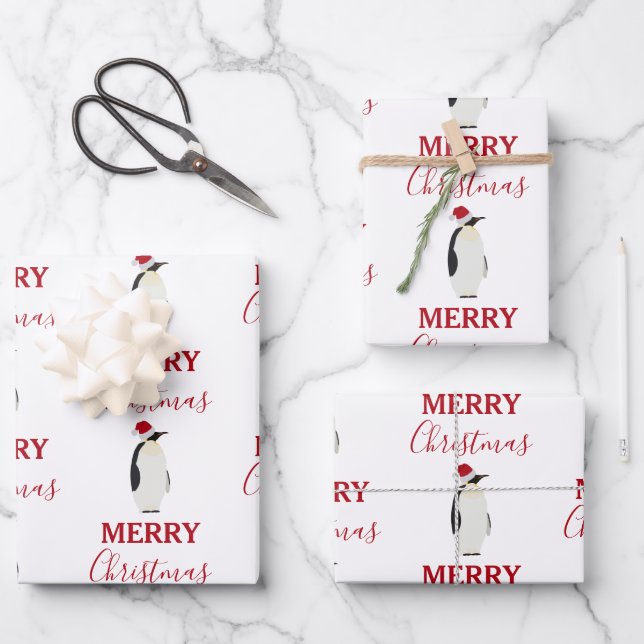 Christmas Penguin Funny Animal with Santa Hat  Wrapping Paper Sheet (Front)