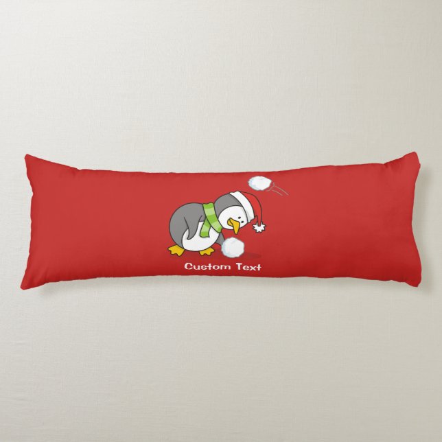 Christmas penguin getting a snow ball body cushion (Front)