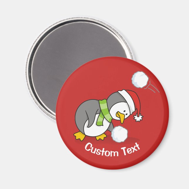 Christmas penguin getting a snow ball magnet (Front/Back)