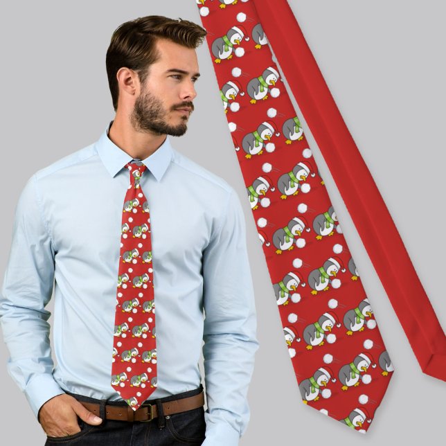 Christmas penguin getting a snow ball tie (Creator Uploaded)