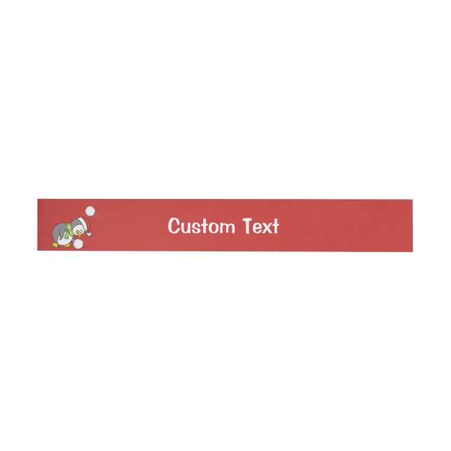 Christmas penguin getting a snow ball wraparound address label (Individual)
