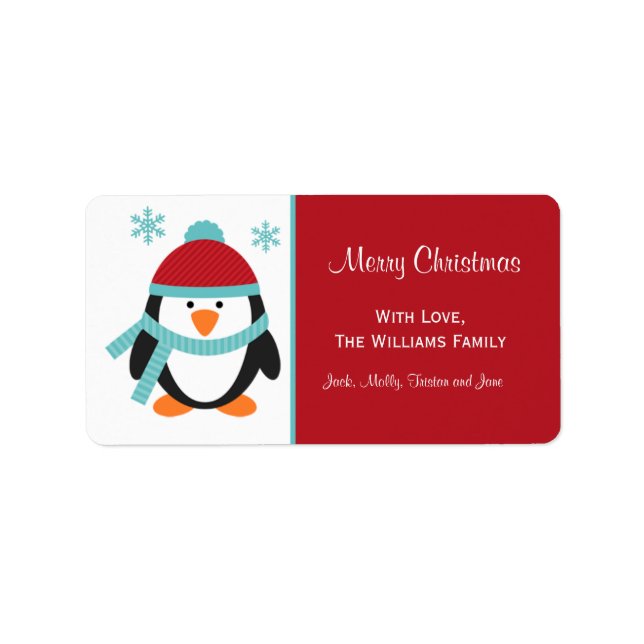 Christmas Penguin Gift Tag Labels (Front)